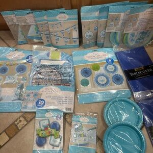 Babyboy Baby Shower Party Supplies Set - Blue and White